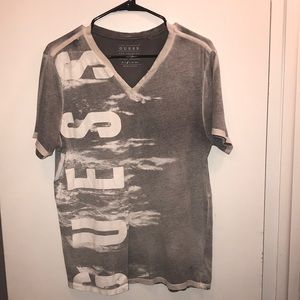 Grey Guess Acidwash V-Neck T-shirt